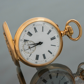Reloj de bolsillo de tres tapas en oro amarillo de 18kt. Trabajo francés, Siglo XIX.