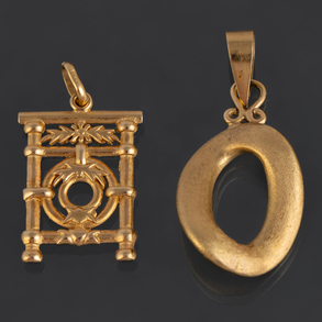 Conjunto de dos colgantes en forma de barandilla y eslabón en oro amarillo de 18kt