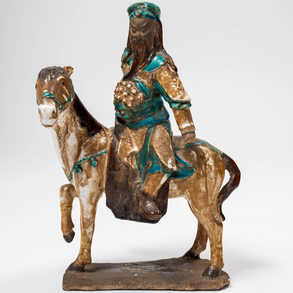 “Warrior of antiquity on horseback” 19th century glazed ceramic Chinese figurine.