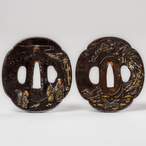 Conjunto de dos tsubas de katana japonesa en bronce época Meiji(1868-1912)