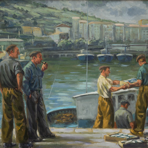 “Unloading fish at the port”.