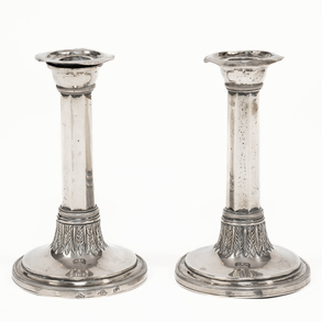 Pair of Spanish silver candlesticks, 20th century