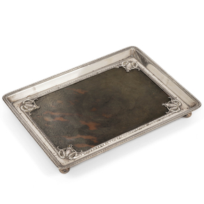 Rectangular punched English silver tray, late 19th century.