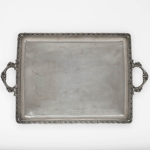 Two-handled tray in Spanish silver, 20th century.