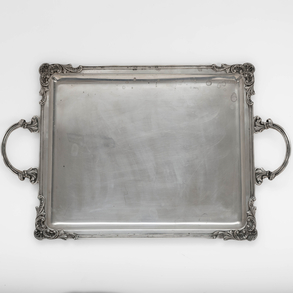 Two-handled tray in Spanish silver, 20th century.