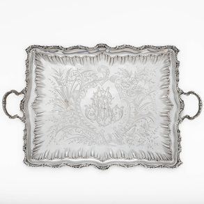 Two-handled tray in French silver, 20th century.