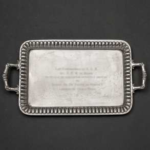 Two-handled tray in Spanish silver, 20th century.