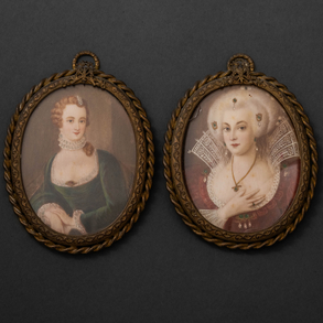 Set of two oil painted miniatures. 19th century English work.