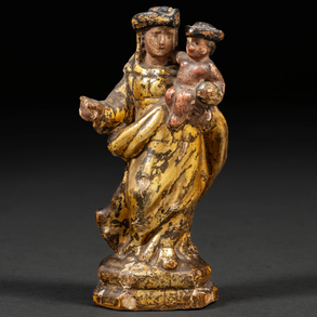 ‘Virgin and Child’ Wooden sculpture in carved and polychrome wood from the 18th century.