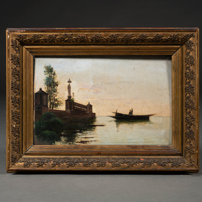 ‘View of Venice with boats’