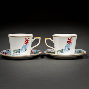 Set of two porcelain cups and two plates from the Bavaria Schirnding Mermaids with coral and ant tableware set.