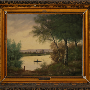 ‘Landscape with lake and boat’