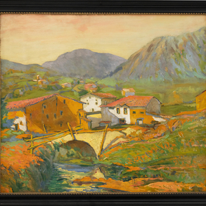 ‘Landscape with bridge and farmhouses’