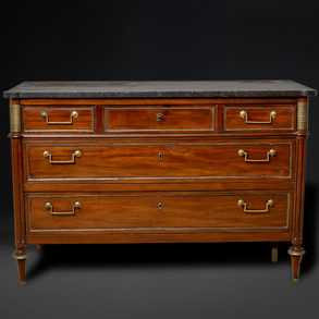 Louis XVI chest of drawers in walnut wood with gilded bronze applications of the eighteenth century.